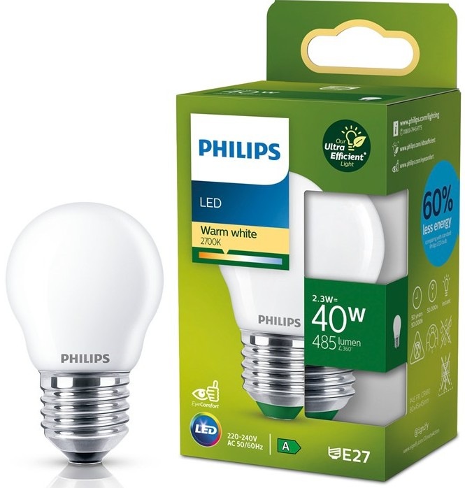 Žiarovka LED Philips 40W, E27 vyžaruje teplé biele svetlo s teplotou 2 700 K
