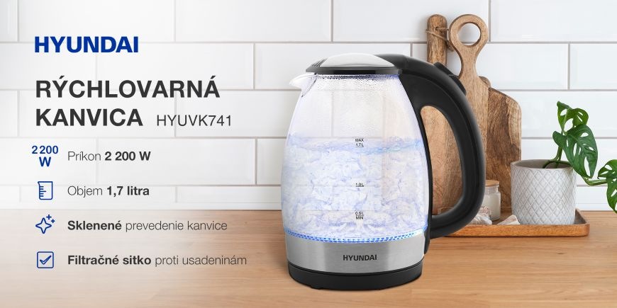 Rýchlovarná kanvica Hyundai VK741 sklo Rýchlovarná kanvica Hyundai, sklenená