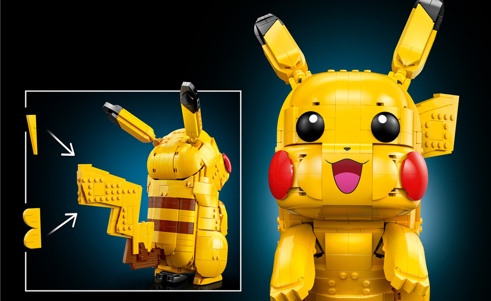 Stavebnica LEGO® Pokémon™ 72152 Pikachu a Pokébal Otvorený alebo zatvorený Pokébal, bleskový podstavec a číslo 25 pridávajú modelu autentické detaily.