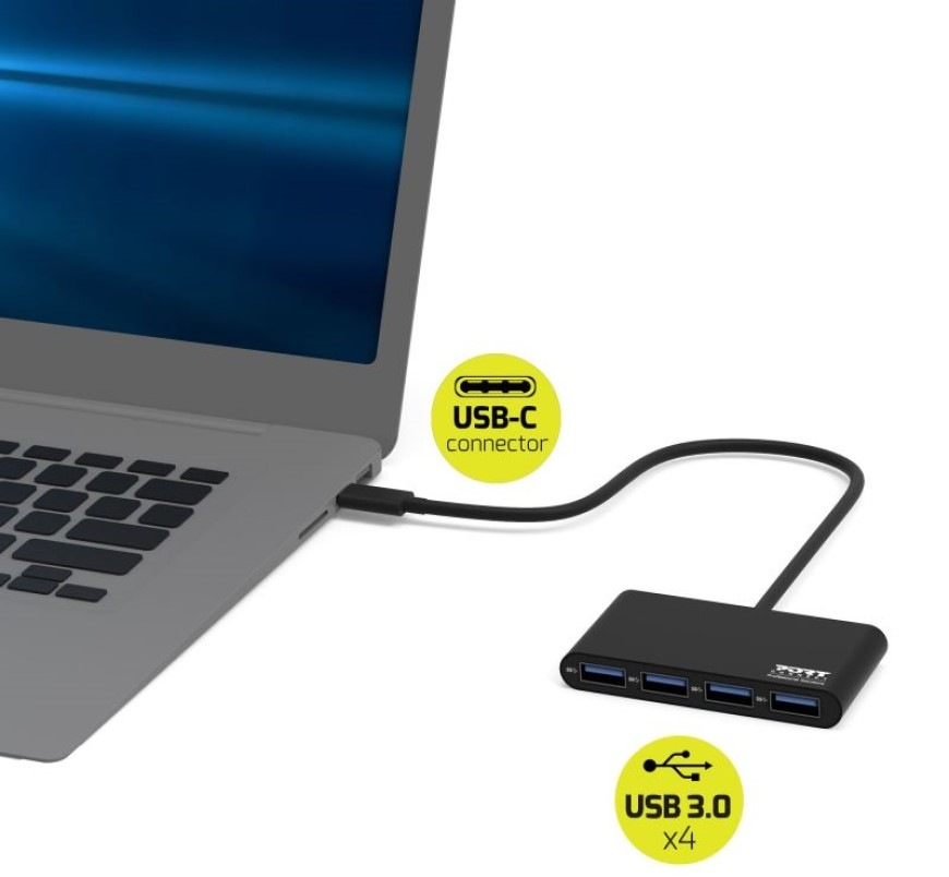 USB Hub PORT CONNECT USB-C, 4x USB 3.0 čierny USB Hub PORT CONNECT USB-C, 4x USB 3.0 - čierny