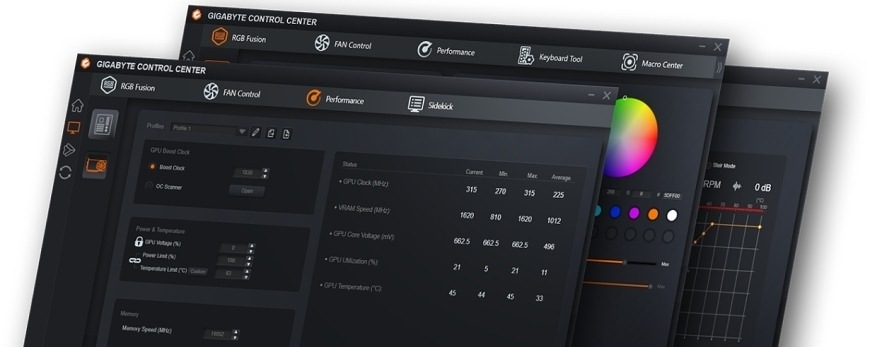 Grafická karta GIGABYTE Radeon RX 9070 XT GAMING 16G čierna Softvér GIGABYTE Control Center pre nastavenie výkonu a RGB grafickej karty GIGABYTE