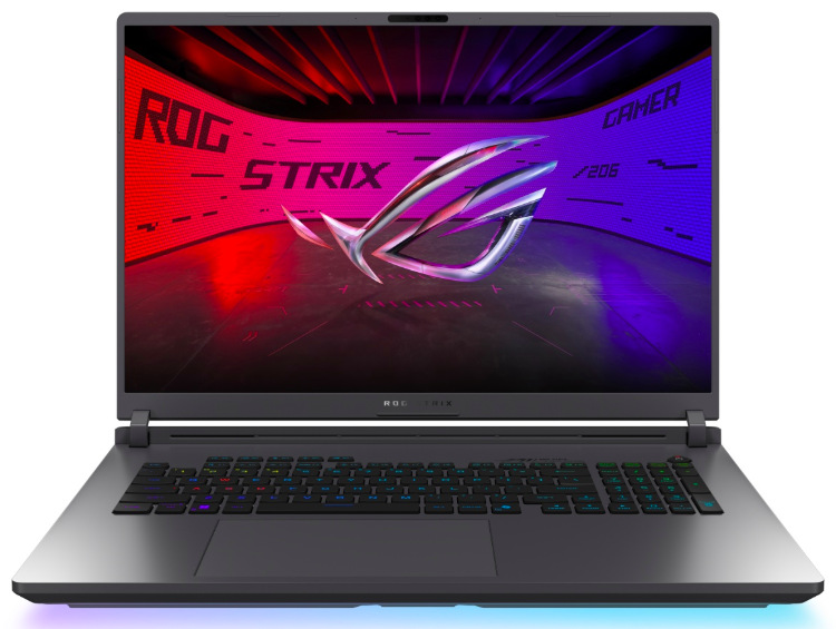 Notebook Asus ROG Strix G18 sivý Čelný pohľad na Asus ROG Strix G18 s 18" displejom a podsvietenou klávesnicou