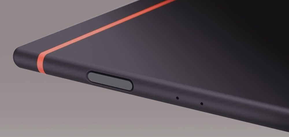 Čítačka kníh ONYX BOOX Note Air 6 C čierna Detailný záber na hranu e-čítačky Boox s tlačidlami a oranžovým dizajnovým prvkom.
