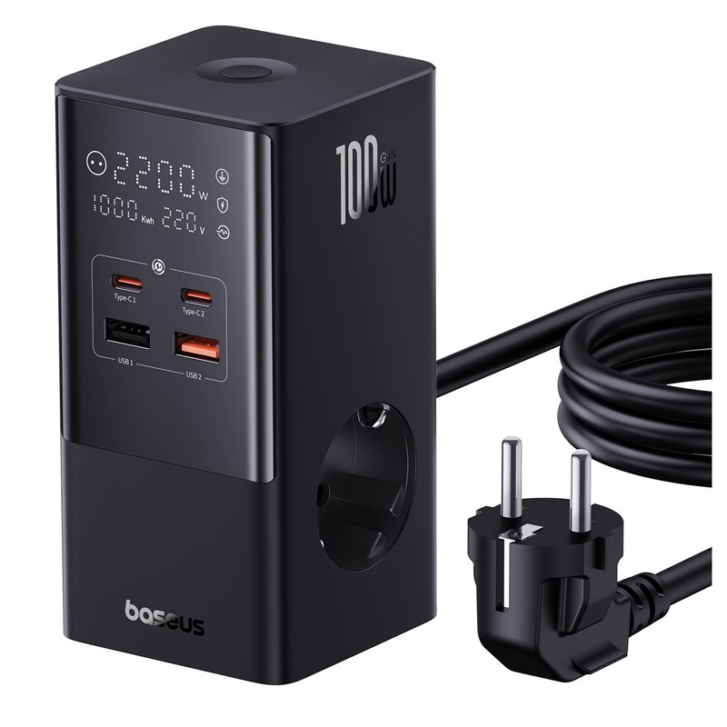 Nabíjačka do siete Baseus PowerCombo Tower 100W čierna