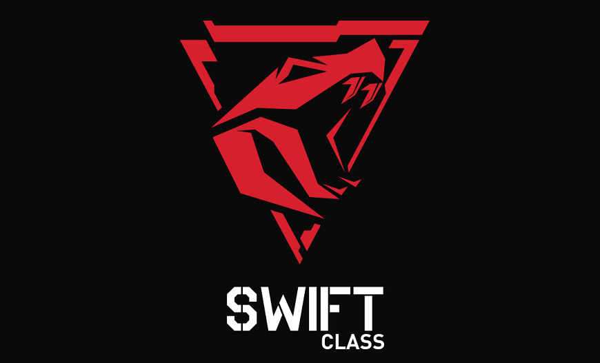 Grafická karta XFX Swift AMD Radeon RX 9060 XT OC 16GB GDDR6 Dual Fan Gaming Edition Logo Swift Class v červenom prevedení znázorňujúci štylizovanú hlavu zvieraťa