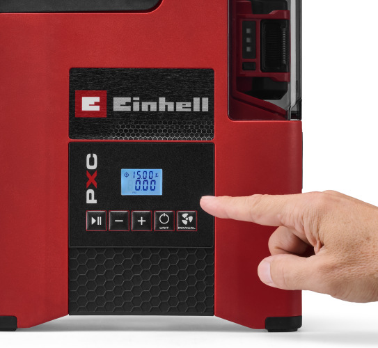 Kompresor Einhell Expert SUPPERO 18/380 Li - Solo (bez baterie) Detail digitálneho displeja kompresora Einhell SUPPERO 18/380 Li.