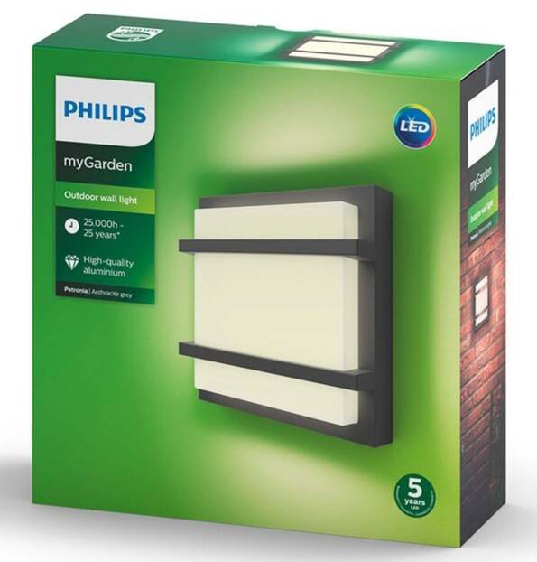 Nástenné svietidlo Philips Petronia, 2700 K, pohybový senzor antracitová farba Nástenné svietidlo Philips Petronia, 2700 K, pohybový senzor antracitová farba