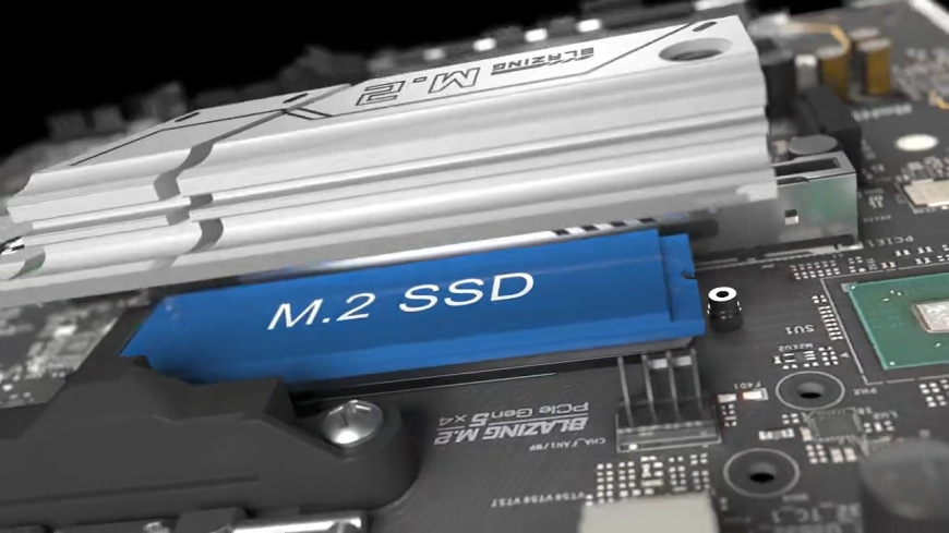 Základná doska ASRock B860 Pro RS Detail slotu M.2 SSD s chladičom na základnej doske ASRock B860 Pro RS pre rýchle NVMe disky