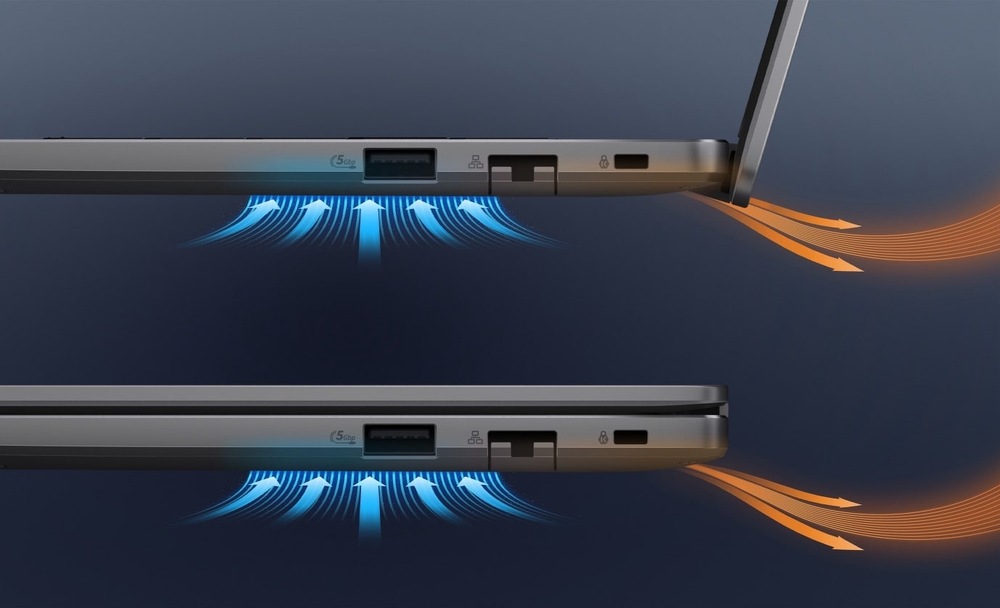 Notebook Asus ExpertBook P3 G2 sivý Ilustrácia odvádzania tepla z notebooku Asus ExpertBook P3 G2