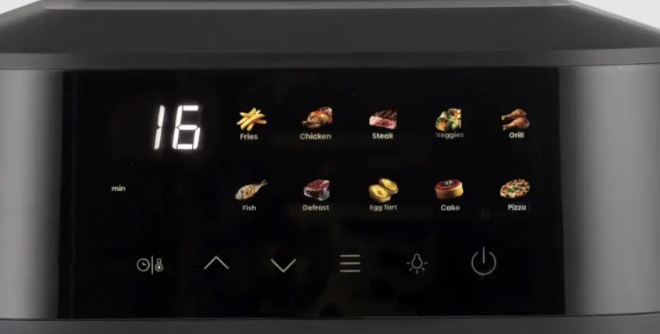 Fritéza teplovzdušná Hisense HAF1800DCD DUAL HEATER čierna detail na ovládaci panel teplovzdušne fritezy Hisense HAF1800DCD DUAL HEATER