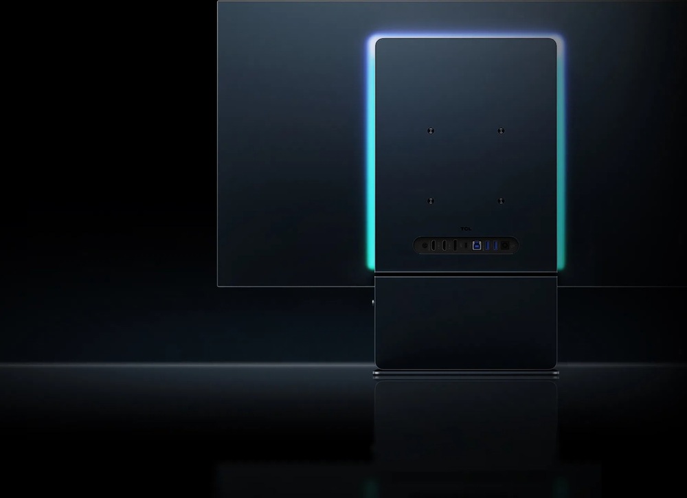 Herný monitor TCL 32X3A sivý/modrý Zadný pohľad na monitor TCL 32X3A s podsvietením a konektormi