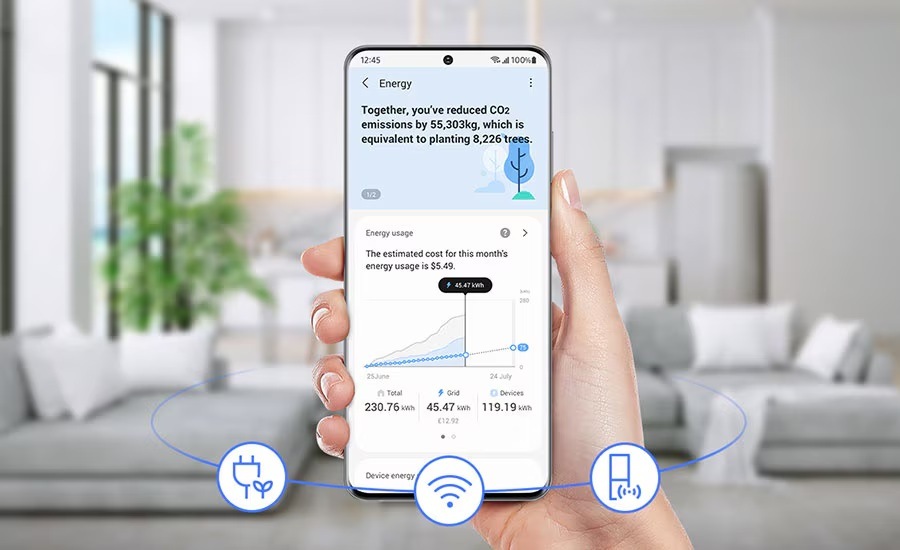 Aplikácia SmartThings Energy na mobilnom telefóne