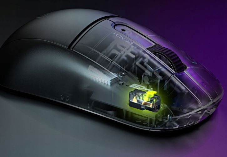 Myš Turtle Beach Burst II Pro čierna Pohľad na vnútornú štruktúru titánových optických snímačov.