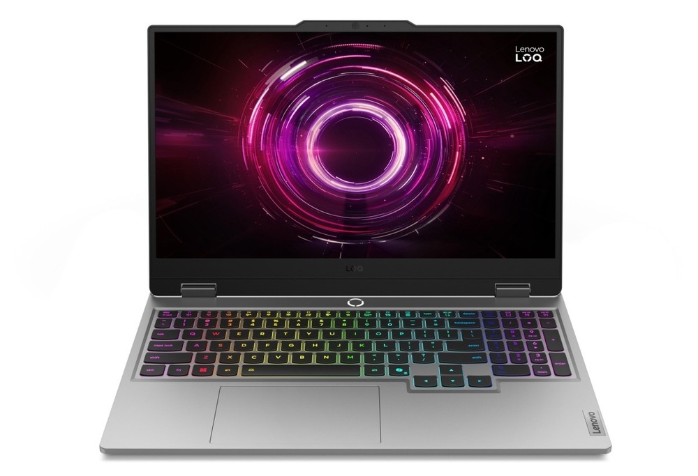 Notebook Lenovo LOQ 15IRX10 + Game Pass predplatné na 3 mesiace sivý Otvorený a zapnutý notebook Lenovo LOQ 15AHP10