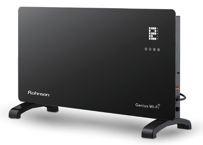Čierny konvektor Rohnson R-040 Genius Wi-Fi s LCD displejom a nožičkami na voľné postavenie