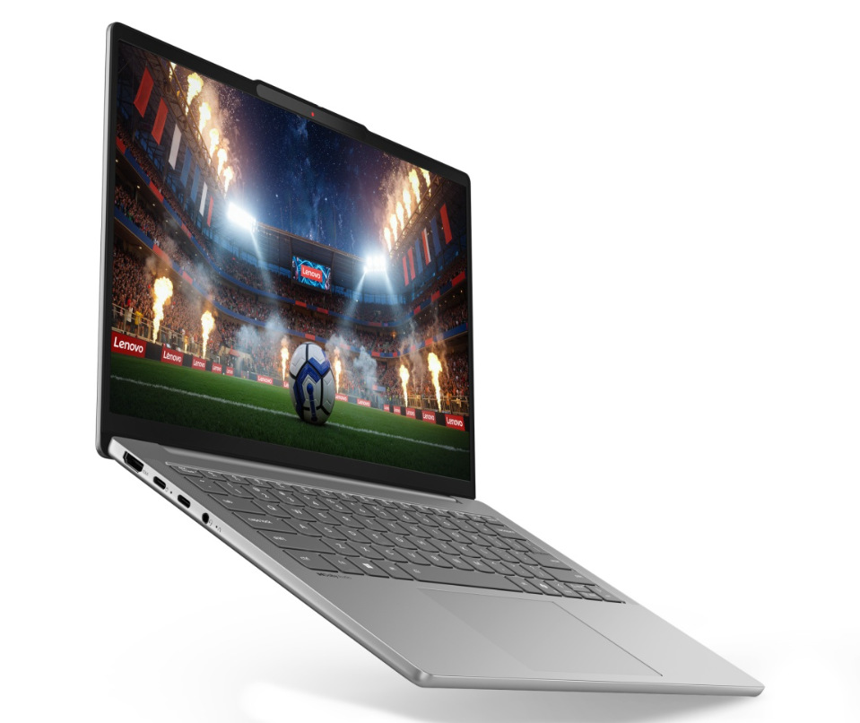 Notebook Lenovo IdeaPad Slim 5 14AHP11 sivý Otvorený a zapnutý notebook Lenovo IdeaPad Slim 5 14AHP11 otočený doprava