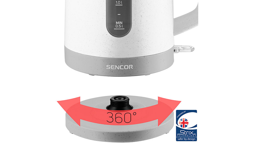 Rýchlovarná kanvica Sencor SWK 1738WH, 1,7 l biela Konektor STRIX pre príjemnú manipuláciu