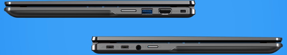 Notebook Acer Chromebook Plus Spin 514 (CP514-4HN-55KB) sivý Detail portov notebooku Acer Chromebook Plus Spin 514 vrátane USB-C, USB-A a HDMI