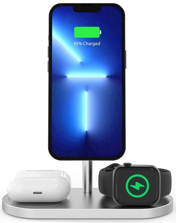 Bezdrôtová nabíjačka CubeNest S313 PRO 3v1 s MagSafe - strieborná
