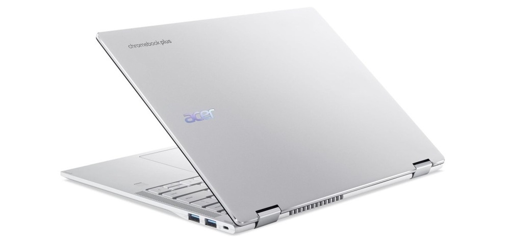 Notebook Acer Chromebook Plus Spin 514 (CP514-5HN-K65H) strieborný Notebook Acer Chromebook Plus Spin 514 (CP514-5HN-K65H) pootvorený zozadu