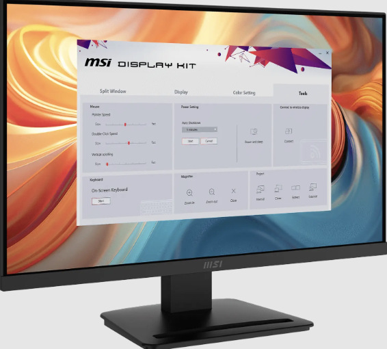 Monitor MSI PRO MP241 E14V čierny Monitor MSI PRO MP241 E14V so spusteným softvérom MSI Display Kit pre nastavenie zobrazenia