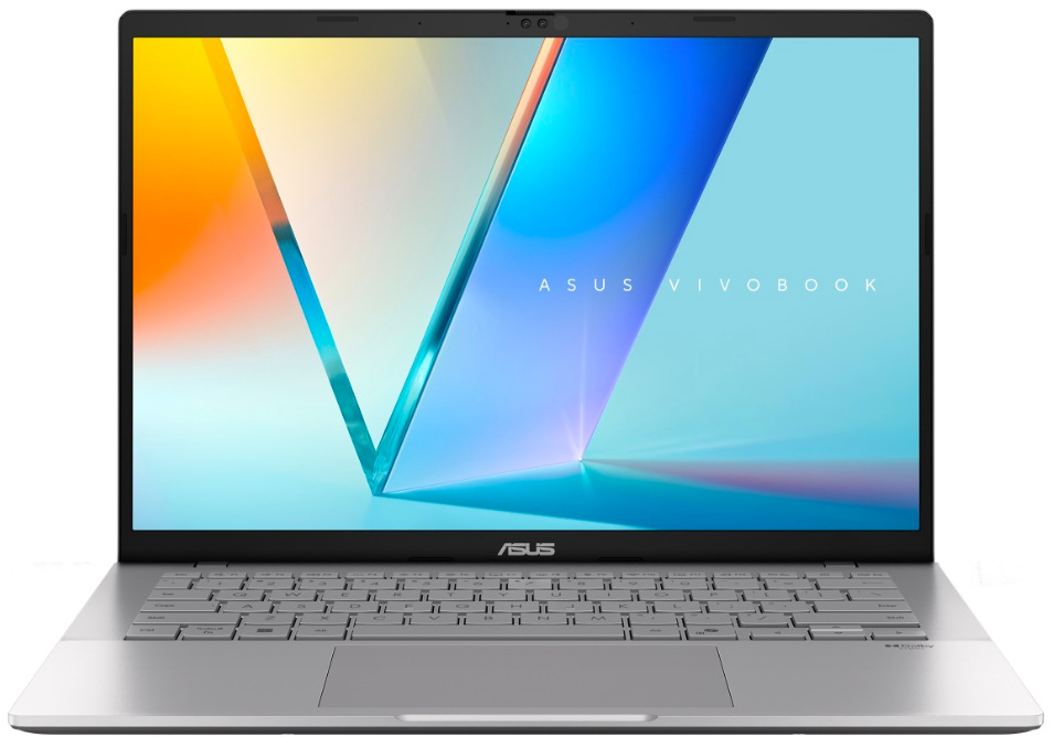 Čelný pohľad na ASUS Vivobook S14 s 14″ OLED displejom a klávesnicou