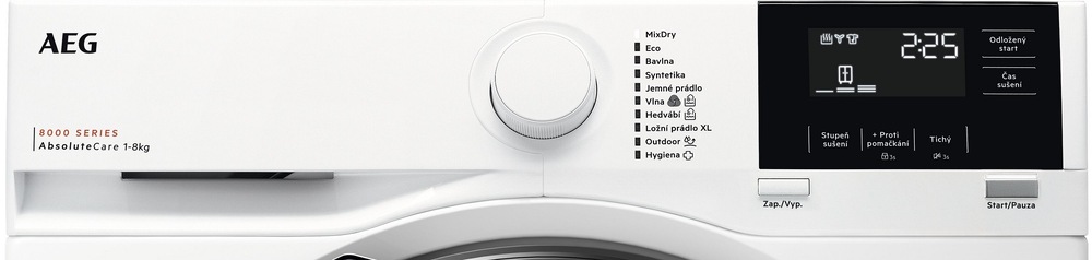 Sušička bielizne AEG TR8184C biela Ovládací panel sušičky AEG TR8184C radu 8000 AbsoluteCare