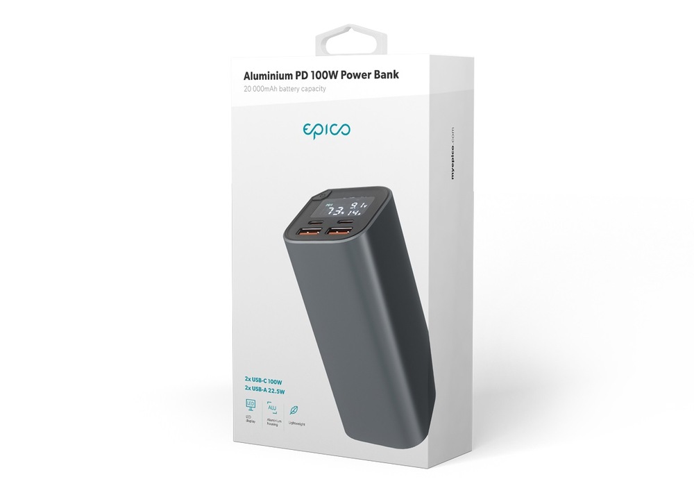 Powerbank Epico Aluminium 20000 mAh, PD 100 W sivý Powerbank Epico Aluminium 20000 mAh, PD 100 W sivý