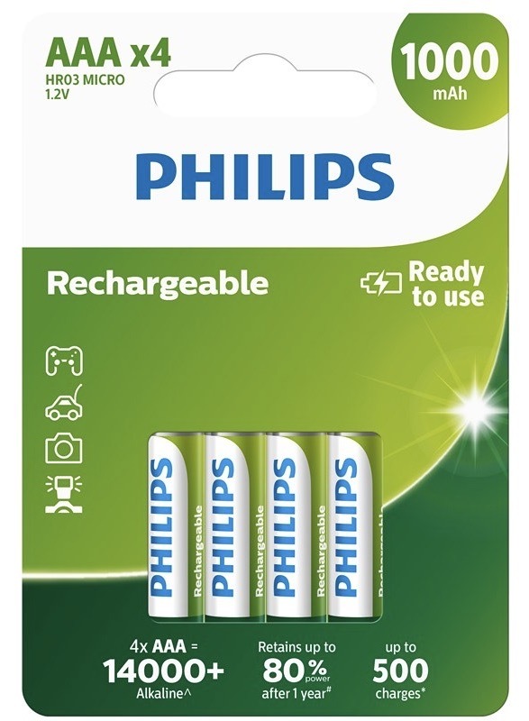 PHILIPS R03B4RTU10,NABÍJ.BATERIE AAA,4KS