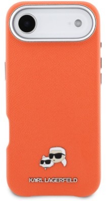 Kryt na mobil Karl Lagerfeld PU Karl a Choupette Heads Pins MagSafe na Apple iPhone Air - oranžový