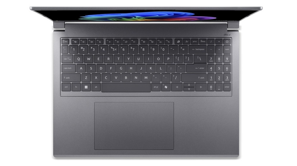 Notebook Acer Aspire X 16 AI (AX16-I71M-96F0) sivý Pohľad zhora na klávesnici notebooku Acer Aspire X 16 AI (AX16-I71M-96F0)