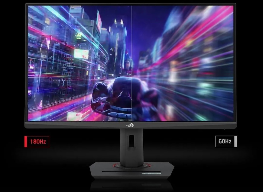 Herný monitor Asus ROG Strix XG27ACMS čierny Odstráňte oneskorenie a rozmazanie obrazu vďaka pretaktovanej obnovovacej frekvencii 180 Hz a bleskurýchlej dobe odozvy 1 ms