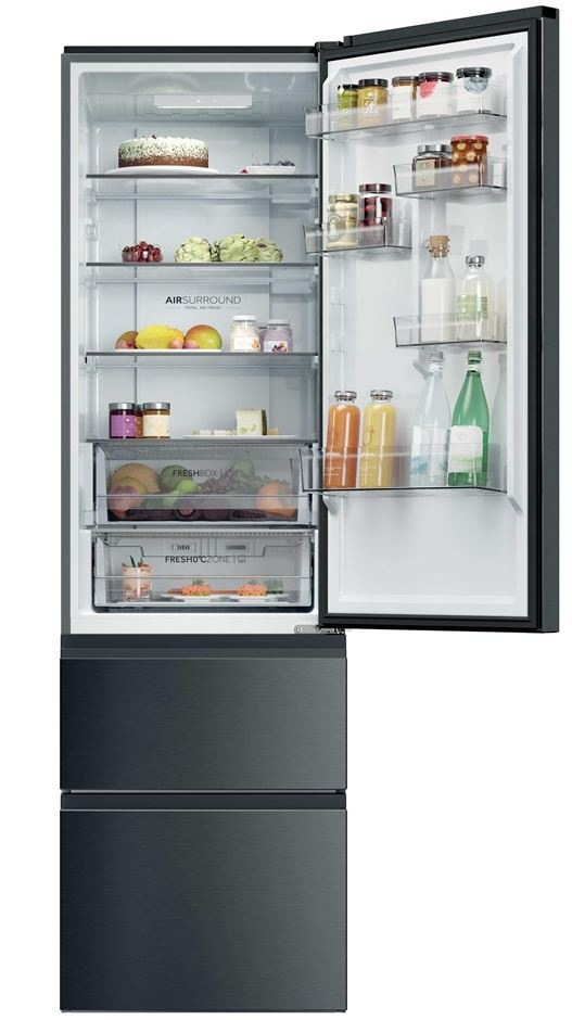 Chladnička komb. Haier HTR3620CNMP otvorený vnútorný priestor