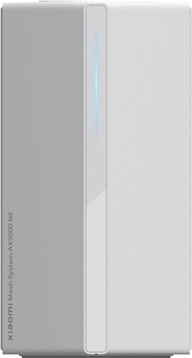 Biela jednotka Xiaomi Mesh System AX3000 NIE vo vysokom hranatom prevedení. Vpredu má úzky zvislý svetelný prúžok a čistý minimalistický dizajn bez viditeľných antén.
