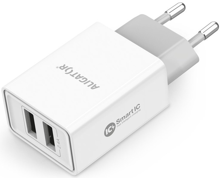 Nabíjačka do siete Aligator 2,4A, 2xUSB, smart IC biela