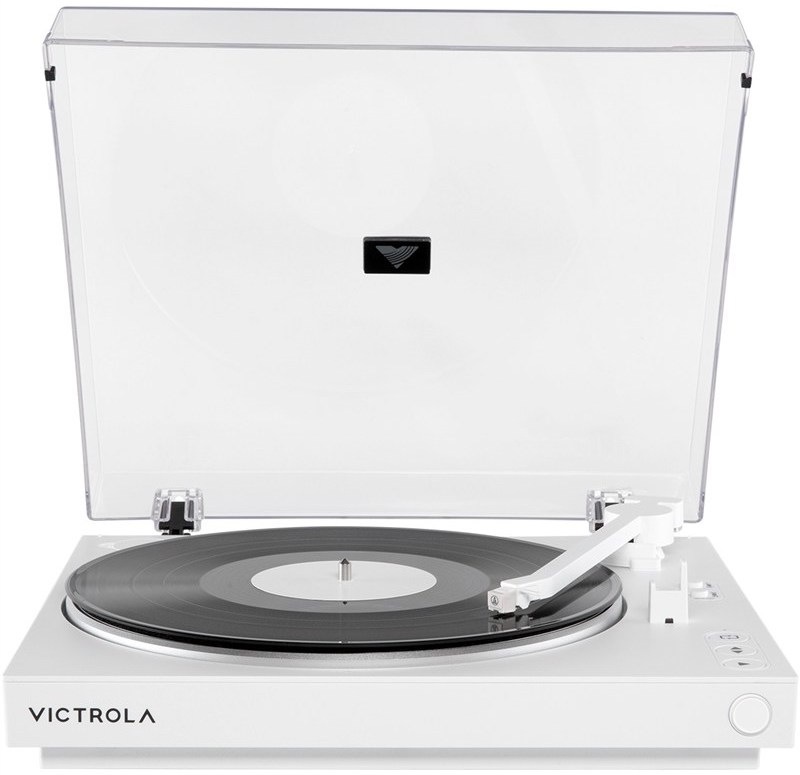 Victrola VPT-800 Automatic biely gramofón s otvoreným krytom, automatickým ramenom a hliníkovým tanierom