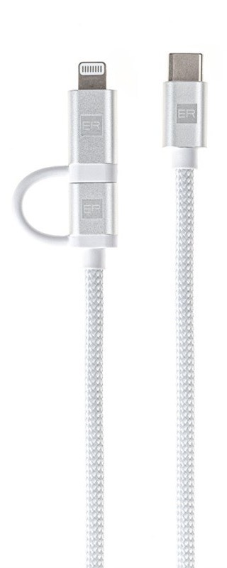 Kábel ERPOWER Dual Cable USB-C/USB-C, Lightning, 65W, 1m biely
