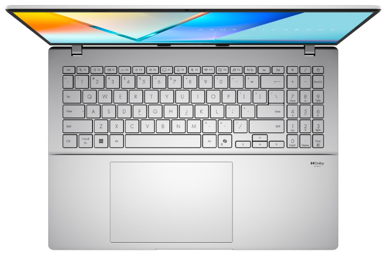Pohľad zhora na podsvietenú klávesnicu s numerickou časťou a Precision Touchpad