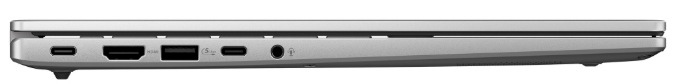 Ľavý bok ASUS Vivobook S14 s USB-C, HDMI, USB-A a 3,5 mm konektorom