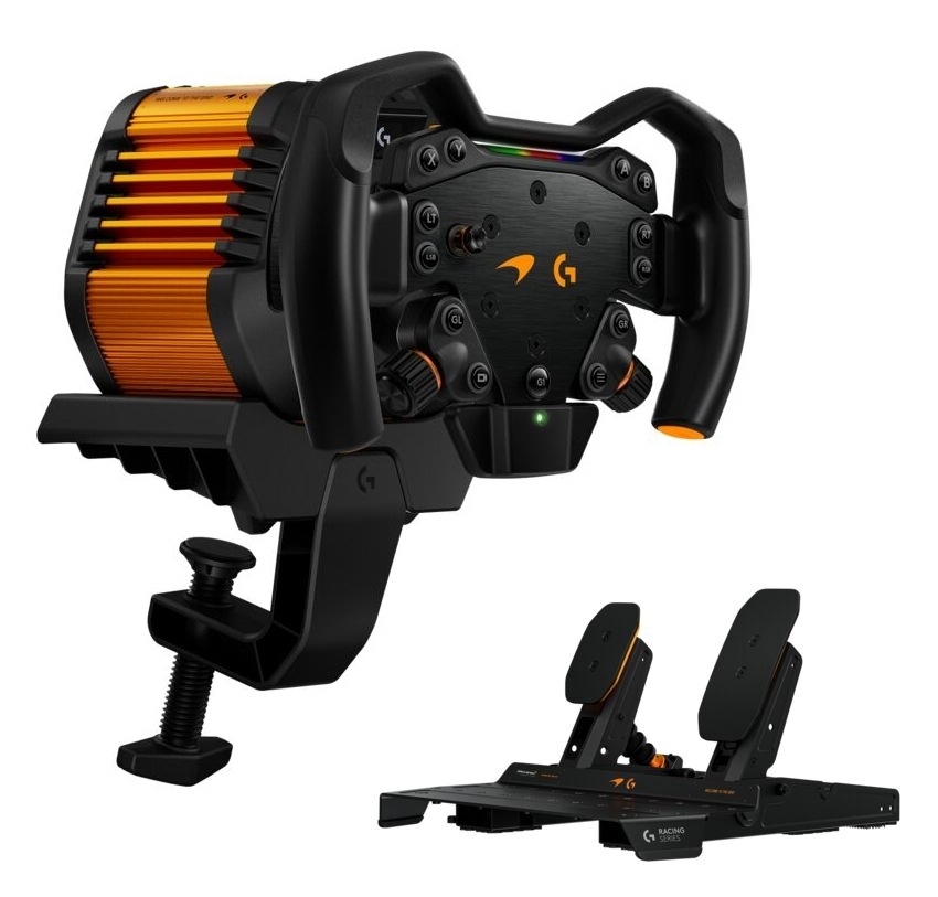 Volant Logitech RS50 McLaren Racing Wheel Bundle, PS čierny ogitech RS50 McLaren Racing Wheel Bundle s volantom, základňou s upínacou svorkou a pedále