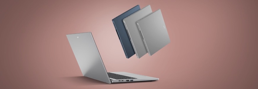 Notebook Acer Aspire Go 15 (AG15-42P-R3QZ) strieborný Pohľad z boku na Acer Aspire Go 15 a ukážka farebných variantov