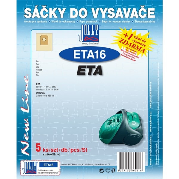 Vrecká Jolly do vysávača ETA a Omega v počte 5 + 1 ks, jednoduchá inštalácia