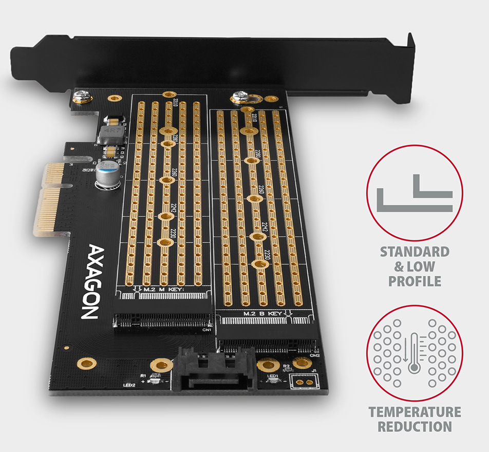 Radič Axagon PCEM2-D - M.2 NVMe M-key + SATA B-key slot Radič Axagon PCEM2-D - M.2 NVMe M-key + SATA B-key slot