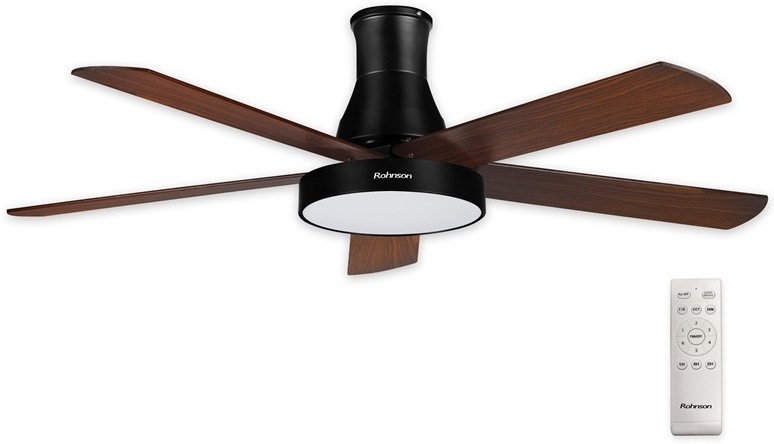 Stropný ventilátor Rohnson s piatimi lopatkami a LED osvetlením, s diaľkovým ovládaním.