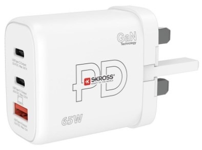 Cestovný adaptér SKROSS USB A+C 65W GaN UK, Power Delivery, typ G
