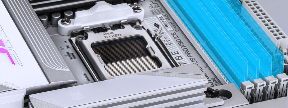 Základná doska GIGABYTE X870E AORUS PRO X3D ICE Podpora DDR5 až 9000 MT/s a kapacity 256 GB otvára priestor pre extrémny výkon aj multitasking.