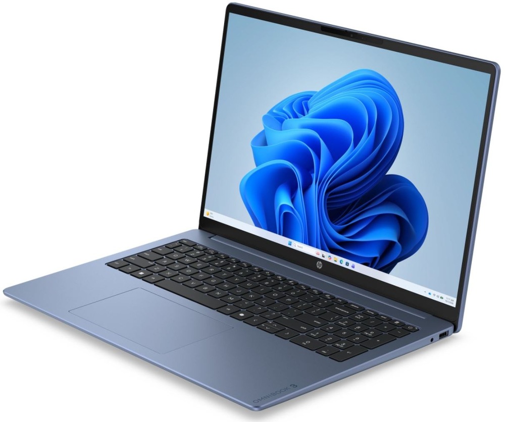 Notebook HP OmniBook 3 16-bu0610ncx + Game Pass predplatné na 2 mesiace modrý Notebook HP OmniBook 3 v prevedení z bočného pohľadu