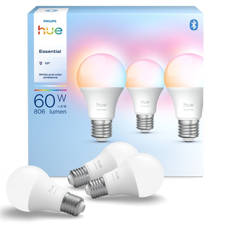 Philips Hue Essential Bluetooth, 8 W, A60, E27, White and Color Ambiance, 3 ks