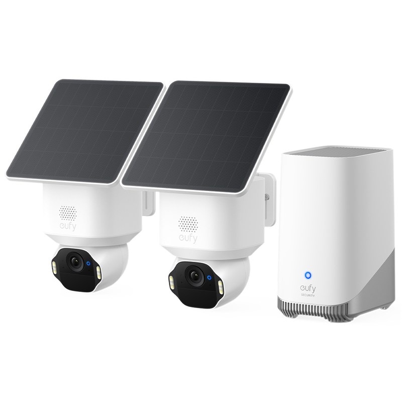 Súprava IP kamery Anker eufy E42 obsahuje 2 bezpečnostné kamery a centrálnu jednotku HomeBase 3″ width=