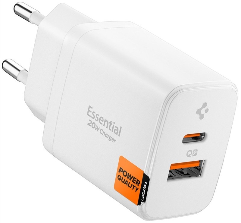Nabíjačka do siete Spigen Essential s výkonom 20 W a porty 1xUSB-C/1xUSB-A